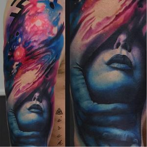 The marvel of the universe and gorgeous women. Tattoo by Gorsky Tattoos. #DamianGorski #GorskyTattoos #colorrealism #realism #hyperrealism #universe