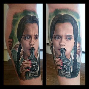 Addams Family Portrait Tattoo by Veronique Imbo @veroniqueimbo #addamsfamily #wednesdayaddams #portrait #veroniqueimbo #realisticportrait 