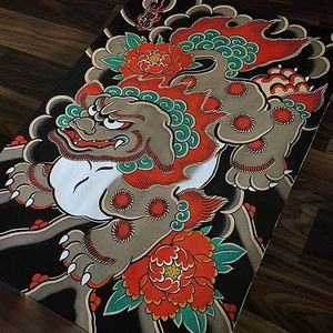 A painting of a foo dog by Caio Pinerio (IG—caiopineiro). #CaioPinerio #fineart #foodog #Irezumi #painting #traditional