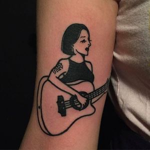 Guitar girl tattoo by Nini #Black #Blackwork #Girl #Nini #guitar