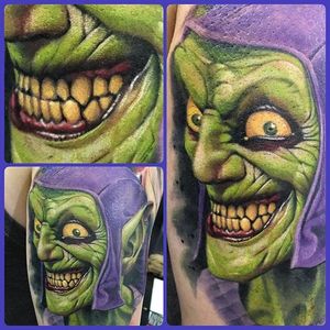 Green Goblin Tattoo by Walter Frank #greengoblin #greengoblintattoo #greengoblintattoos #spiderman #spidermantattoo #comic #comicbook #marvel #marveltattoos #WalterFrank