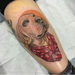 Beagle rocking a red bandanna. Tattoo by Tom Wagstaff. #neotraditional #dog #beagle #TomWagstaff #bandanna