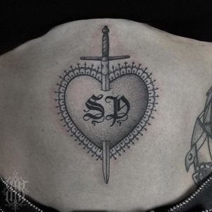 Heart dagger tattoo by Abby Drielsma. #AbbyDrielsma #blackwork #blckwrk #btattooing #heartdagger #heart #dagger