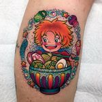 Ponyo by Roberto Euán #RobertoEuan #color #newtraditional #Ponyo #StudioGhibli #anime #portrait #pho #ramen #noodles #foodtattoo #oceanlife #fish #magic #folklore #egg #chopsticks #sparkles #stars #tattoooftheday