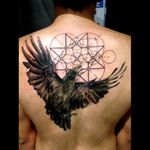 Gorgeous realistic raven and geometric composition Photo from Luc Suter on Instagram #LucSuter #BlackDiamondTattoo #LosAngeles #blackworker #fineline #realistic #raven #geomertic