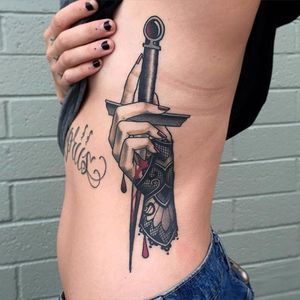Dagger tattoo by Chris Primm. #goth #dark #ChrisPrimm #dagger #blood