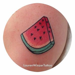 Watermelon tattoo by Lauren Winzer. #Lauren Winzer #watermelon #fruit #tropical #melon #juicy #traditional #summer #girly