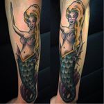RuPaul mermaid tattoo by Wilson Change #RuPaul #WilsonChange #mermaid #traditional #dragqueen