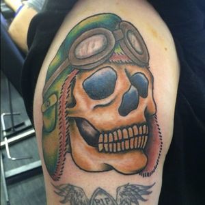 Pilot Skull Tattoo by Alex Dee #pilotskull #skull #traditional #AlexDee