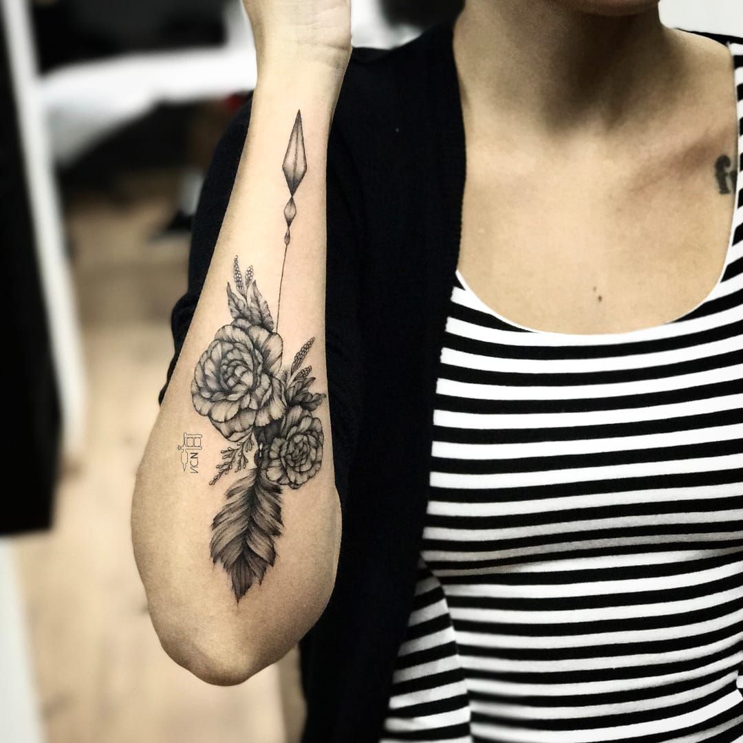 Lotus Flower And Arrow Tattoo Design