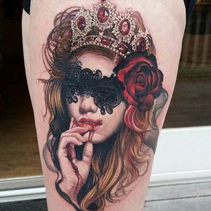Beautiful and eerie lady by @sarahmillertattoo #SarahMiller #realism #lady