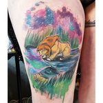 Watercolor Lion King tattoo #watercolor #contemporarytattoos #lionking #JoanneBaker