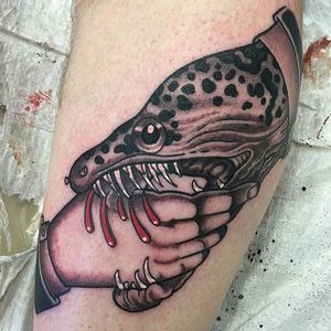 Moray eel tattoo by Jason Johnson #eel #JasonJohnson #morayeel #bite