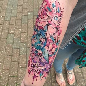 Sylveon, Glaceon, and Espeon tattoo by Clare Lambert. #eevee #pokemon #anime #videogame #tvshow