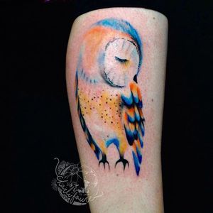 Watercolor Owl Tattoo by Charli Faure #watercolorowl #watercolorowltattoo #owl #owltattoo #owltattoos #watercolor #watercolortattoo #watercolortattoos #watercolorartist #colorful #bird #birdtattoo #CharlieFaure