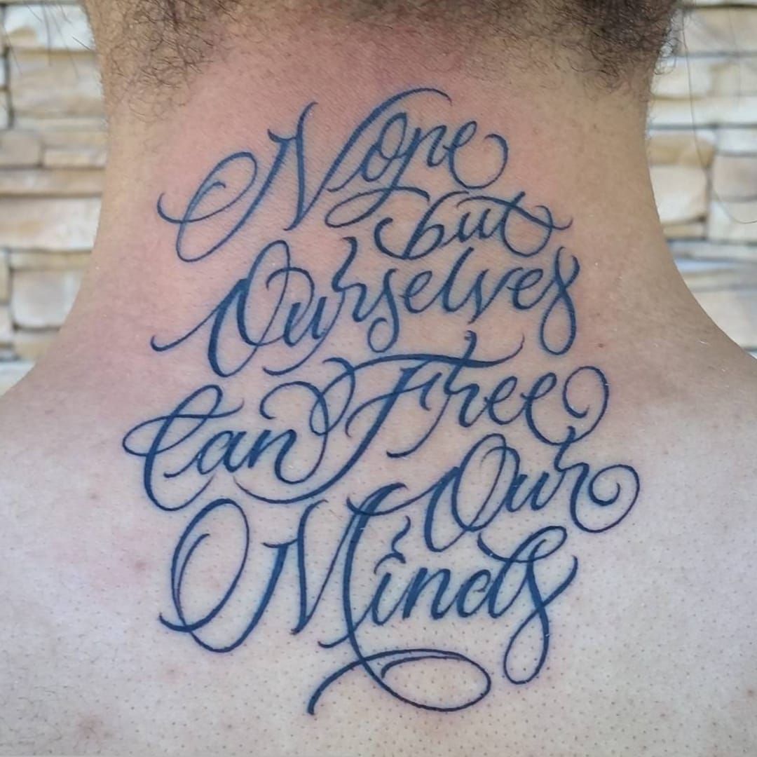 Tattoo uploaded by Ross Howerton  A line from Bob Marleys Redemption  Song by David Vandal Ruiz IGvandaltattoos BobMarley  DavidVandalRuiz lettering script typography  Tattoodo