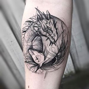 Dragon and Horse Chaotic Blackwork Tattoo by Frank Carrilho @FrankCarrilho #FrankCarrilhoTattoo #FrankCarrilho #Chaotic #Black #Blackwork #Dragon #Horse