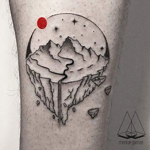 Mountain tattoo. #MentatGamze #Turkish #Turkey #tattooartist #microtattoo #conceptual #geometric #red #mountain