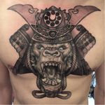 Samurai gorilla tattoo by Elvin Yong #ElvinYong #asian #contemporary #newschool #samurai #gorilla #blackandgrey