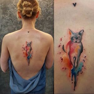 Cat tattoo by Simona Blanar #SimonaBlanar #watercolor #graphic #heart #cat