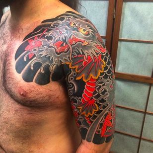Ryu / Dragon medio calentador con hojas de arce.  #DavidRamirez #Japanese tattoo #ryu #DRAGON #Japanese #Japanese style # halfwarm