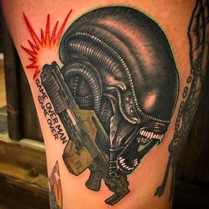 Alien and pulse rifle by Chase Martines (via IG -- chase_tattoos) #chasemartines #alien #gameover