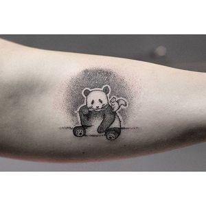 Panda tattoo by Lindsay April. #panda #dotwork #pointillism #subtle #LindsayApril