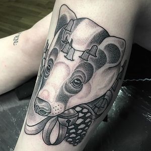 Badger tattoo by Amy Victoria Savage #AmyVictoriaSavage #dotwork #animal #badger
