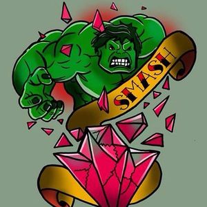 United we geek tattoo flash by Phil Wall. #PhilWall #geek #flash #flashes #geeky #hulk