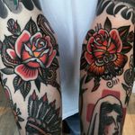 Roses by Moira Ramone #MoiraRamone #traditional #color #roses #leaves #nature #flowers #floral #moth #snake #wings #rosebud #butterfly #tattoooftheday