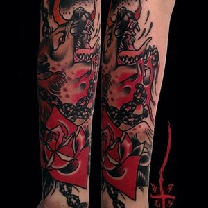 Beastly Sleeve Tattoo by Brando Chiesa @BrandoChiesa #BrandoChiesa #Italy #Neotraditional #Beast #animaltattoo #beast #sleeve