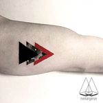 Triangle triad tattoo by Mentat Gamze. #MentatGamze #Turkish #Turkey #tattooartist #microtattoo #conceptual #geometric #red #triangle #triad