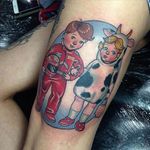 Astronaut Boy and Cow Girl Tattoo by Sadee Glover @sadee_glover #sadeeglover #sadee_glover #cute #neotraditional #astronautboy #cowgirl