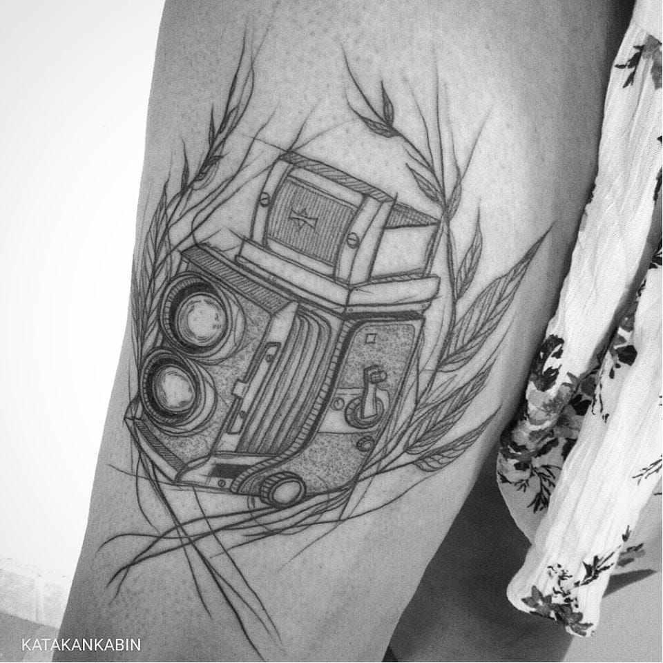 camera line drawing tattoo