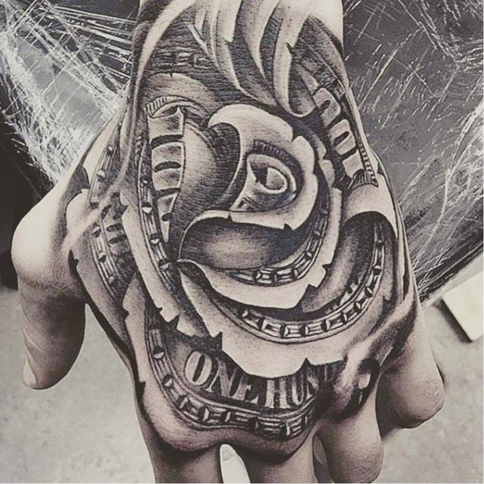 OG Abel tattoo by unknown artist #OGAbel #art #chicano #blackandgrey #rose #money #moneyrose #dollar #rosemorph