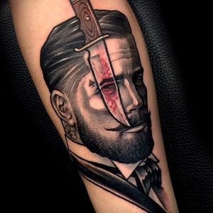 Knife tattoo by Varo. #Varo #knife #weapon #cut #gentleman #portrait #doubleexposure