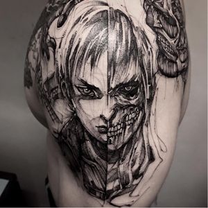 Manga inspired tattoo by BK Tattooer #BKTattooer #contemporary #blackwork #graphic #manga