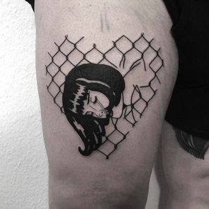 Crying pin-up girl Tattoo by Johnny Gloom @JohnnyGloom #JohnnyGloom #Black #Blackwork #BlackTattoo #Paris #crying #pinup #girl #woman