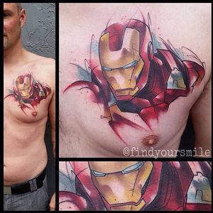 Iron Man tattoo by Russell Van Schaick. #marvel #superhero #ironman #comic #movie #tonystark #RussellVanSchaick #watercolor