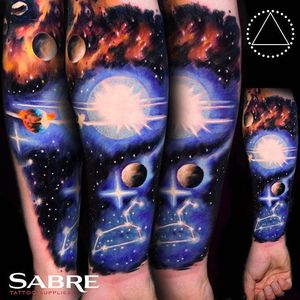 Constellations and Galaxy Tattoo by Saga Anderson @inkbysaga #SagaAnderson #InkbySaga #Realistic #Galaxy #Cosmic #Universe #Stars #Planets #Constellation #Realismclub