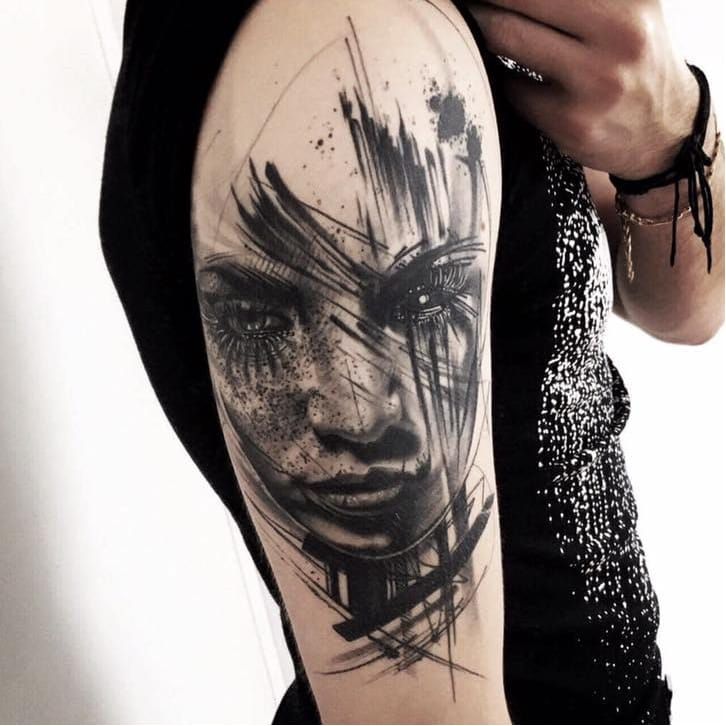Trash portrait tattoo by Jereminsky #Jereminsky #blackwork #monochrome #mon...