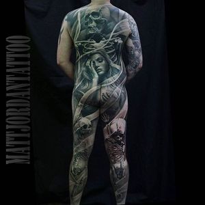 Insane looking body suit by #MattJordan #tattoo #art #realism #insane #abstract #realism