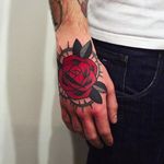 Rose tattoo by @maradentattoo #maradentattoo #black #red #blackandredtattoo #oddtattoos #rose