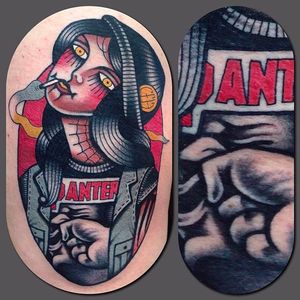 Pantera lady tattoo by Francesco Garbuggino @fra_inkroll_tattoo #FrancescoGarbuggino #Neotraditional #Gypsy #Girls #Girl #Lady #Pantera
