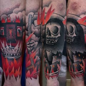 Black and red semi-abstract tattoo by Łukasz Sokołowski. #LukaszSokolowski #semiabstract #blackandred #abstract #graphic #conceptual #grimreaper