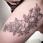 Black linework flower tattoo by Harriet Hapgood #HarrietHapgood #flowers #blackwork #linework