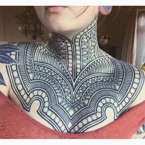 Kieran William's tattoo work on Tyler's chest (Photo: Instagram) #KieranWilliams #tribal #patternwork