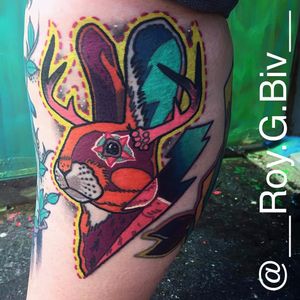 Por Geary Morrill #GearyMorrill #gringo #colorido #colorful #psicodelico #psychedelic #coelhor #rabbit #chifre #horn #alce #moose
