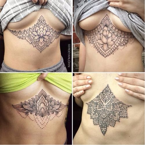 Trendy tattoos by Sergey Anuchin #SergeyAnuchin #linework #geometric #ornamental #mehndi #sternum