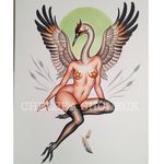Crane Pin Up by Chelsea Shoneck (via IG-chelseashoneck) #weird #neotraditional #pinup #animal #color #ChelseaShoneck
